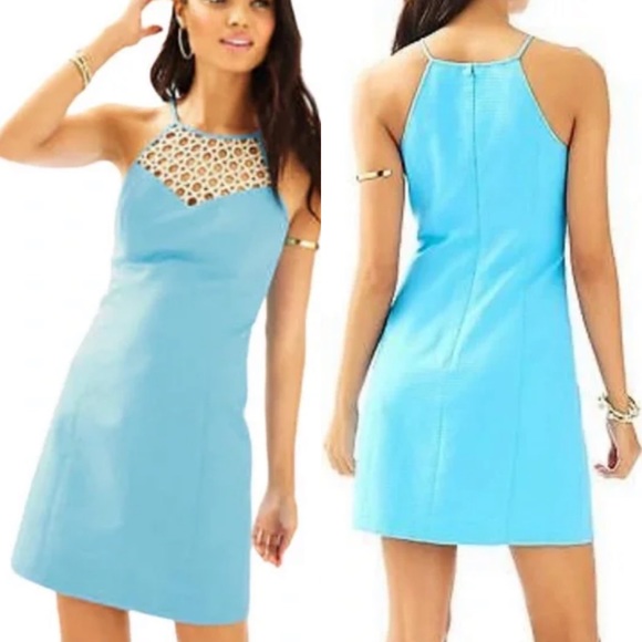 Lilly Pulitzer Dresses & Skirts - Lilly Pulitzer Dress Larina Shift Dress Seaspray Blue 2 Gold Crochet NEW